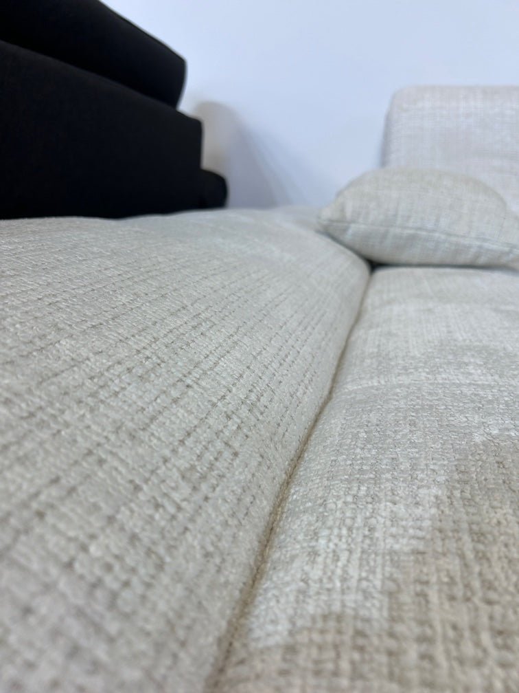 Polsterecke mit Bett, Chenille Stoff in Hellbeige - Couch für Dich