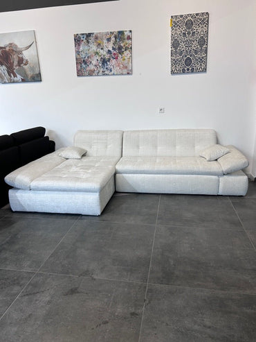 Polsterecke mit Bett, Chenille Stoff in Hellbeige - Couch für Dich