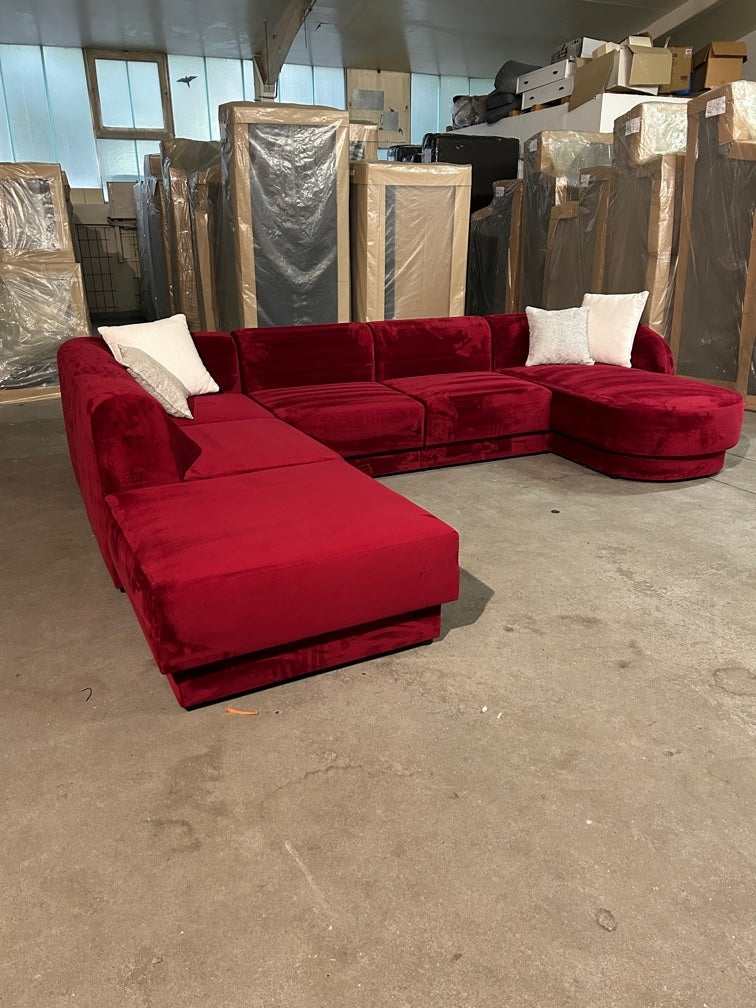 Micadoni Designer-Wohnlandschaft – Edler Samt-Traum in Bordo-Rot