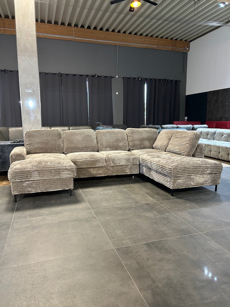 U-Form mit Bett und Bettkasten, XXL Cord