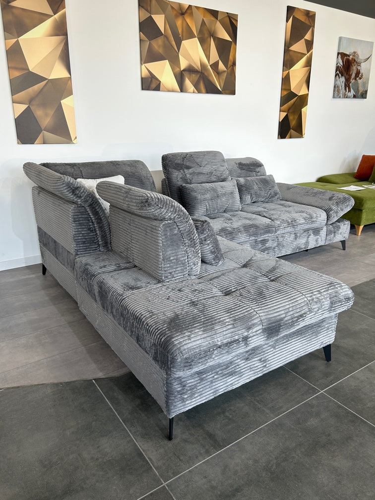 Designer-Ecke – XL-Cord Luxus in Grau mit Bett