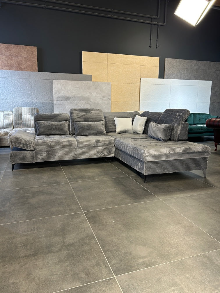 High-End Designer-Ecke – XL-Cord Luxus in Grau