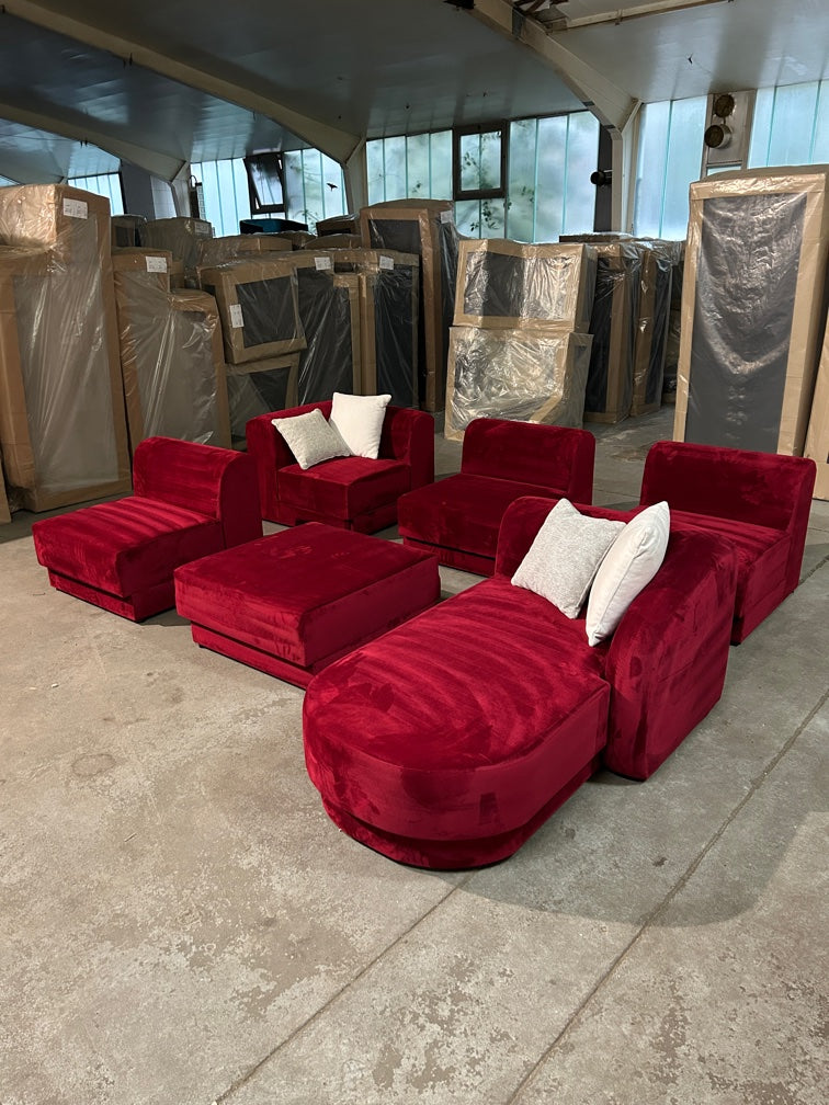 Micadoni Designer-Wohnlandschaft – Edler Samt-Traum in Bordo-Rot