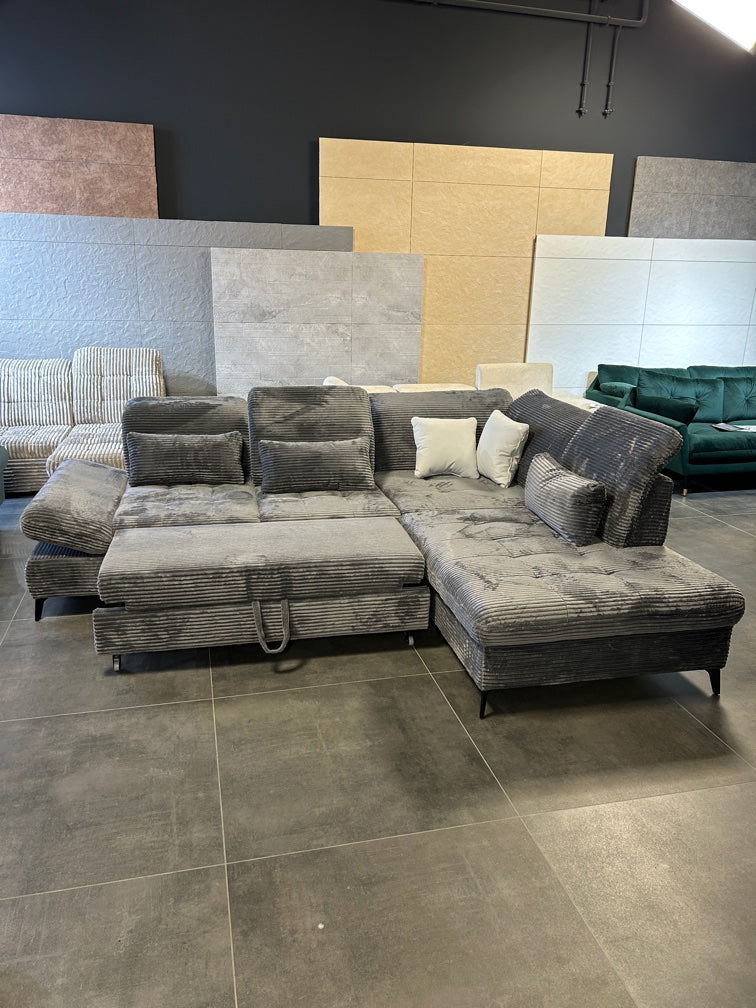 High-End Designer-Ecke – XL-Cord Luxus in Grau