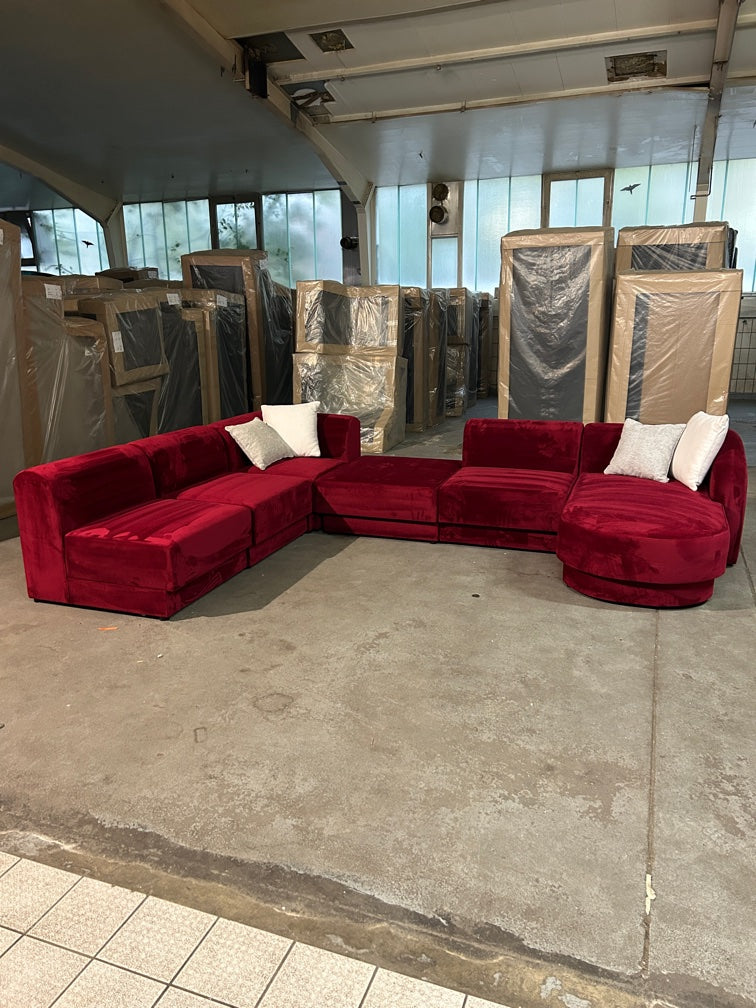 Micadoni Designer-Wohnlandschaft – Edler Samt-Traum in Bordo-Rot