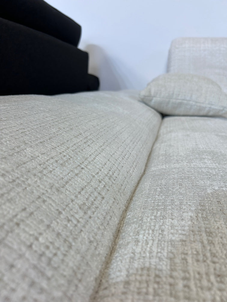 Polsterecke mit Bett, Chenille Stoff in Hellbeige