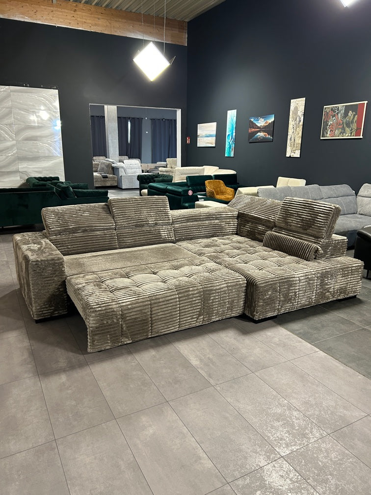 XXXL Polsterecke mit Bett in XXL Cord