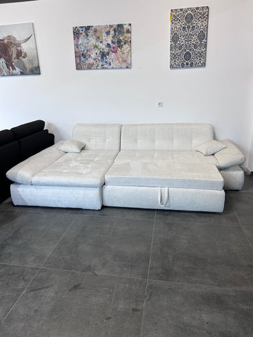 Polsterecke mit Bett, Chenille Stoff in Hellbeige