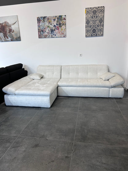 Polsterecke mit Bett, Chenille Stoff in Hellbeige