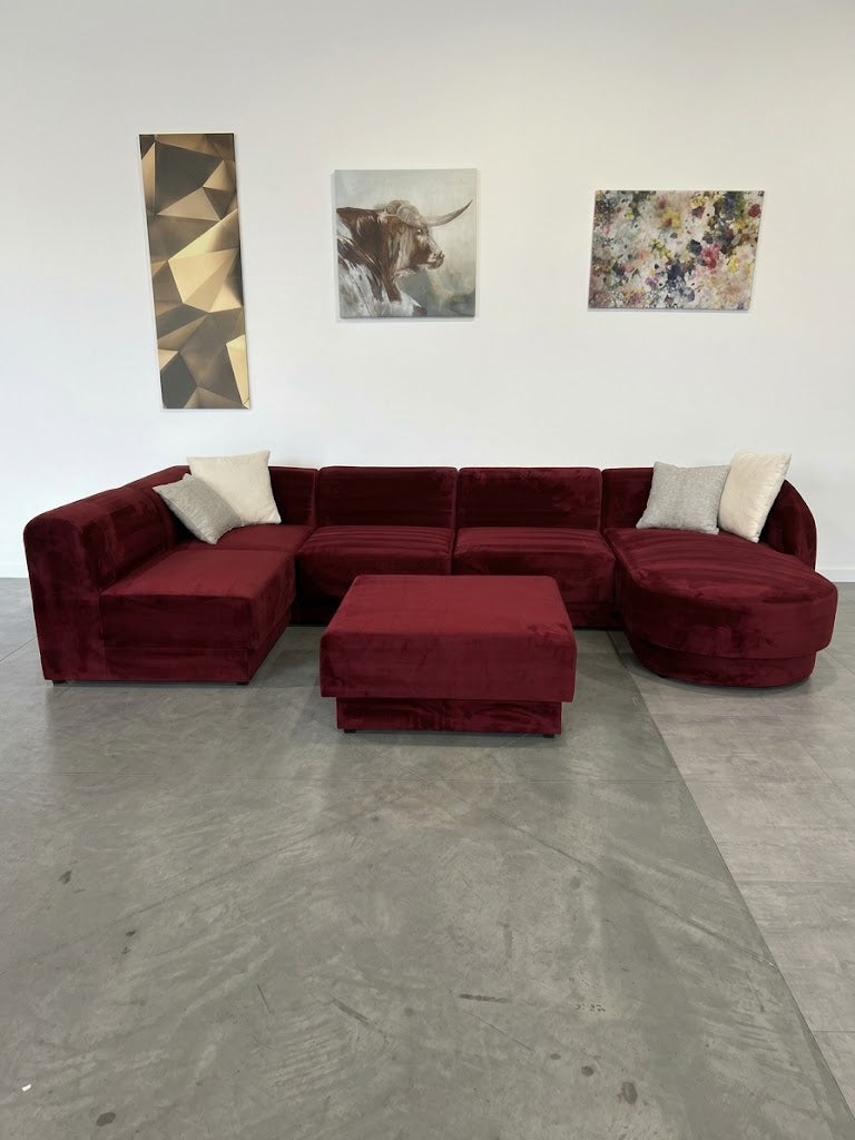 Micadoni Designer-Wohnlandschaft – Edler Samt-Traum in Bordo-Rot