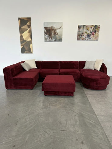 Micadoni Designer-Wohnlandschaft – Edler Samt-Traum in Bordo-Rot