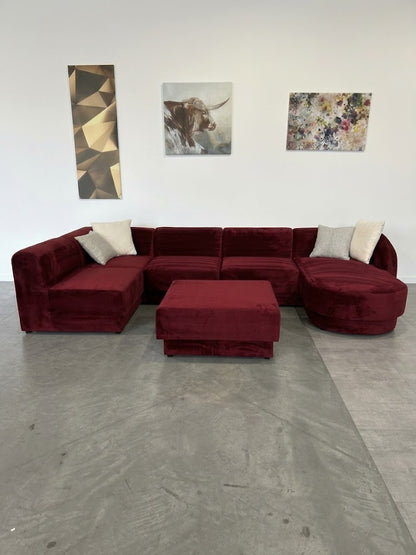 Micadoni Designer-Wohnlandschaft – Edler Samt-Traum in Bordo-Rot