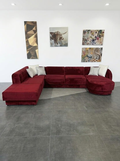 Micadoni Designer-Wohnlandschaft – Edler Samt-Traum in Bordo-Rot